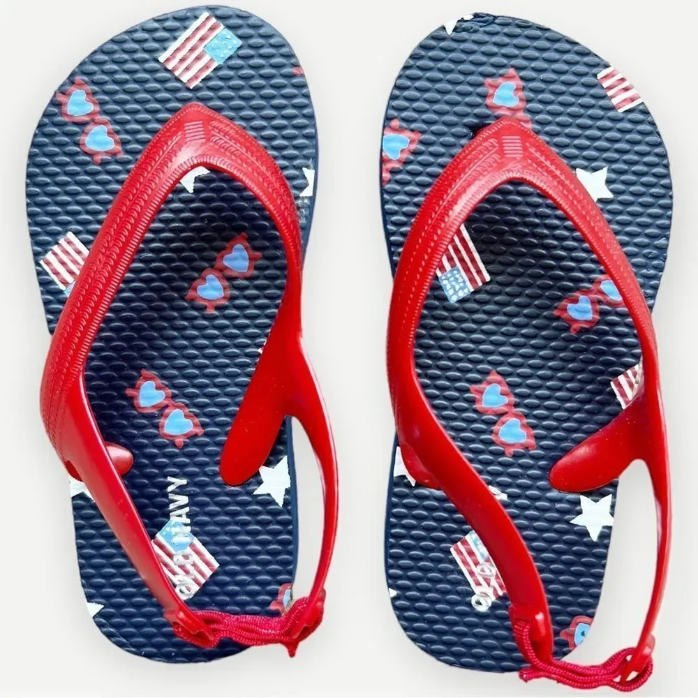 Old Navy Baby Toddler American Flag July 4th Flip Flops Sandals. Toddler 8.